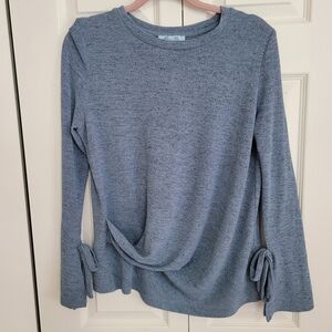 She + Sky Blue w/ hint of green Long Sleeve Top with Tie Details